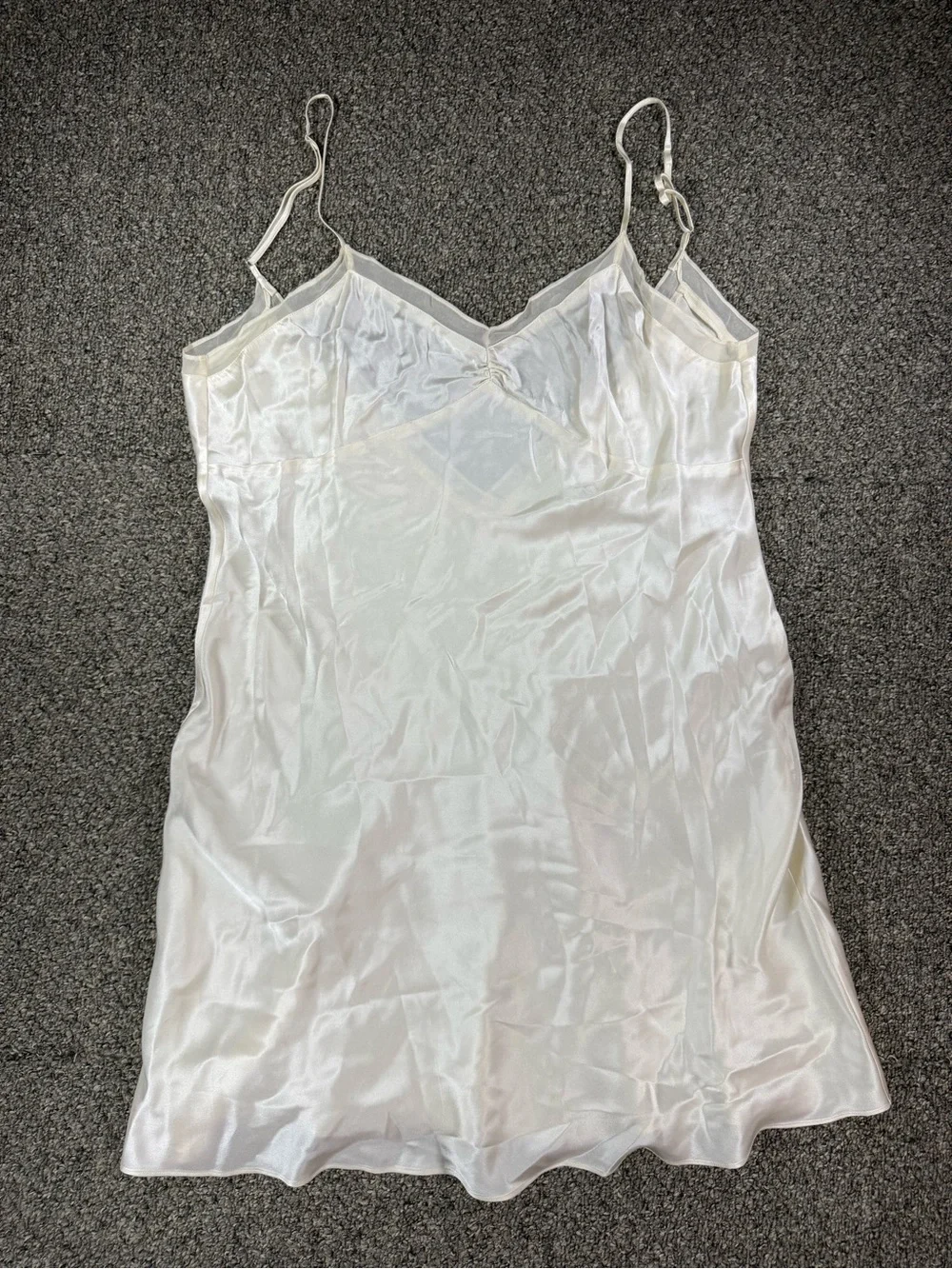Neiman Marcus Ivory Satin Slip Chemise with Adjustable Straps